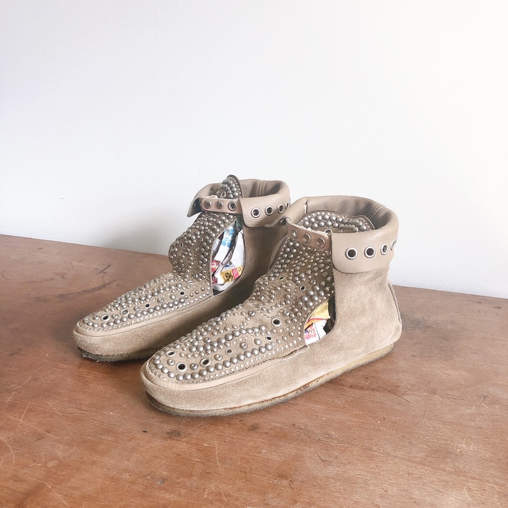 Isabel Marant Morley Studded Tan Suede Ankle Boots Moccasins